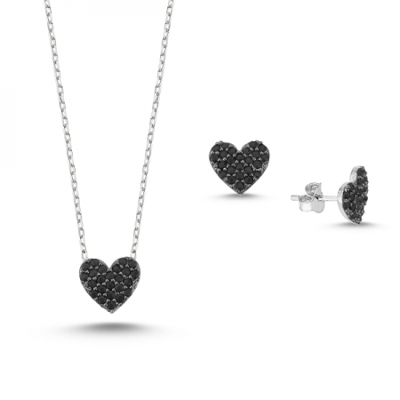 Set argint 925 rodiat cu inimioare si zirconii - Be in Love STU0001 [0]